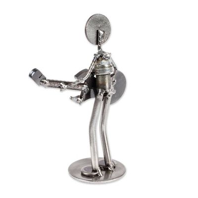 Alternate image for Upcycled Metal Auto Part Guitarrist Sculpture from Mexico Electric Guitarist