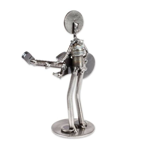 Alternate image for Upcycled Metal Auto Part Guitarrist Sculpture from Mexico Electric Guitarist