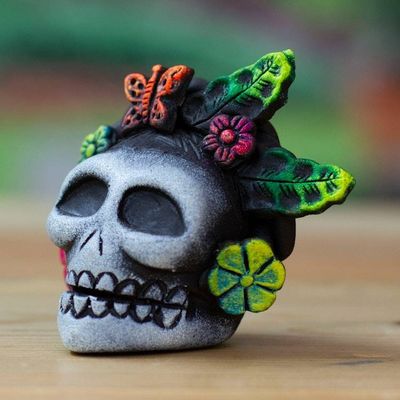 Primary image for Day of the Dead-Themed Painted Frida Skull Ceramic Figurine Frida Underworld