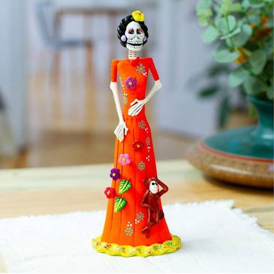 Primary image for Hand-Painted Catrina  Monkey Ceramic Sculpture from Mexico Playful Catrina