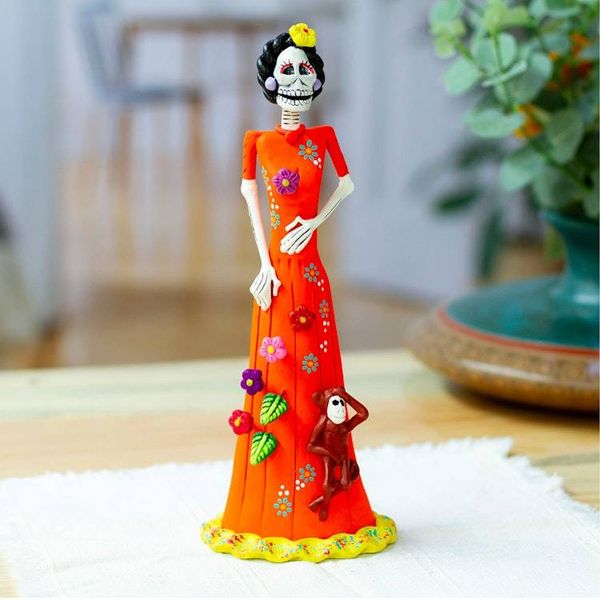 Alternate image for Hand-Painted Catrina  Monkey Ceramic Sculpture from Mexico Playful Catrina