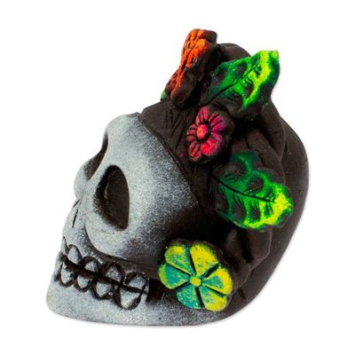 Alternate image for Day of the Dead-Themed Painted Frida Skull Ceramic Figurine Frida Underworld