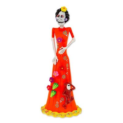 Alternate image for Hand-Painted Catrina  Monkey Ceramic Sculpture from Mexico Playful Catrina
