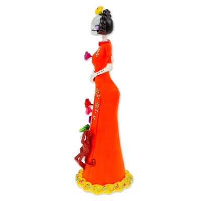 Alternate image for Hand-Painted Catrina  Monkey Ceramic Sculpture from Mexico Playful Catrina