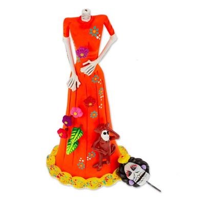Alternate image for Hand-Painted Catrina  Monkey Ceramic Sculpture from Mexico Playful Catrina