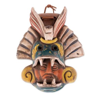 Alternate image for Earthtone Quetzalcoatl Handcrafted Ceramic Wall Mask Quetzalcoatl Revered