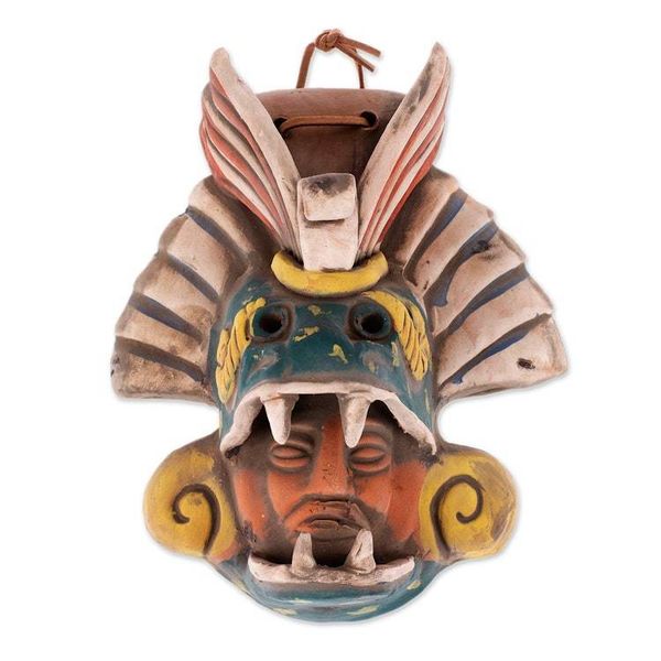 Alternate image for Earthtone Quetzalcoatl Handcrafted Ceramic Wall Mask Quetzalcoatl Revered