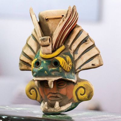 Alternate image for Earthtone Quetzalcoatl Handcrafted Ceramic Wall Mask Quetzalcoatl Revered