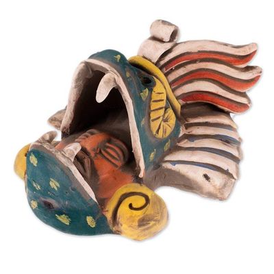 Alternate image for Earthtone Quetzalcoatl Handcrafted Ceramic Wall Mask Quetzalcoatl Revered