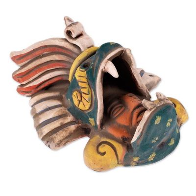 Alternate image for Earthtone Quetzalcoatl Handcrafted Ceramic Wall Mask Quetzalcoatl Revered
