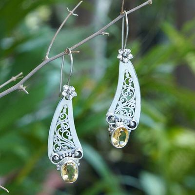 Primary image for Citrine and 925 Silver Vine Motif Dangle Earrings from Bali Beautiful Vines