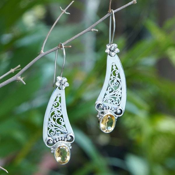 Alternate image for Citrine and 925 Silver Vine Motif Dangle Earrings from Bali Beautiful Vines