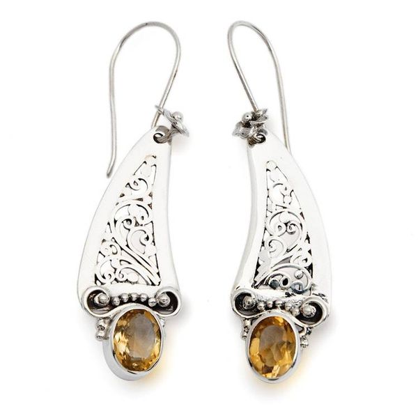 Alternate image for Citrine and 925 Silver Vine Motif Dangle Earrings from Bali Beautiful Vines
