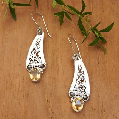 Alternate image for Citrine and 925 Silver Vine Motif Dangle Earrings from Bali Beautiful Vines