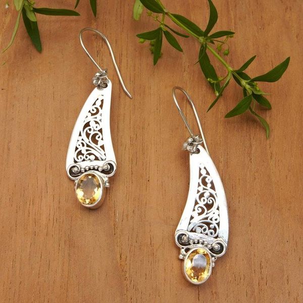 Alternate image for Citrine and 925 Silver Vine Motif Dangle Earrings from Bali Beautiful Vines