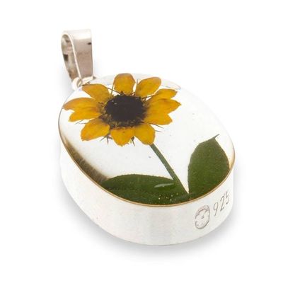 Alternate image for Spring-Inspired Natural Sunflower and Resin Oval Pendant My Adoration