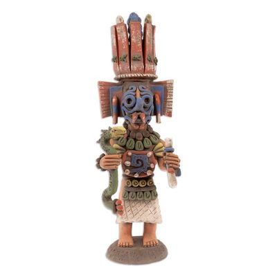 Alternate image for Hand-Painted Folk Art Tlaloc Priest Ceramic Sculpture Tlaloc Priest