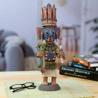 Alternate image for Hand-Painted Folk Art Tlaloc Priest Ceramic Sculpture Tlaloc Priest