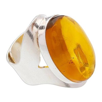 Alternate image for Sterling Silver Adjustable Cocktail Ring with Oval Amber Gleaming Glam