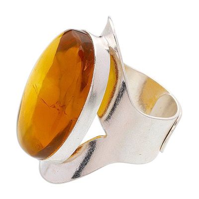 Alternate image for Sterling Silver Adjustable Cocktail Ring with Oval Amber Gleaming Glam