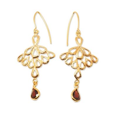 Alternate image for Peacock-Themed Gold-Plated Dangle Earrings with Garnet Gems Perseverance Feathers