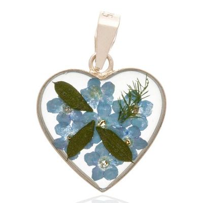 Alternate image for Heart-Shaped Natural Forget-Me-Not Flower and Resin Pendant Unforgettable Hearts