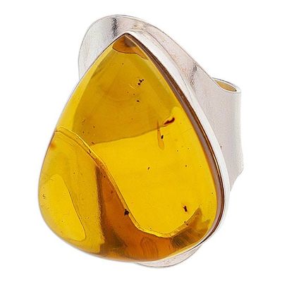 Primary image for Sterling Silver Adjustable Cocktail Ring with Teardrop Amber Luminous Glam