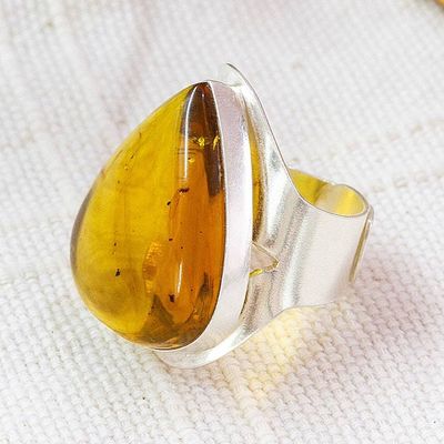 Alternate image for Sterling Silver Adjustable Cocktail Ring with Teardrop Amber Luminous Glam