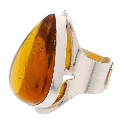 Alternate image for Sterling Silver Adjustable Cocktail Ring with Teardrop Amber Luminous Glam