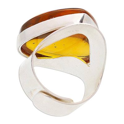 Alternate image for Sterling Silver Adjustable Cocktail Ring with Teardrop Amber Luminous Glam