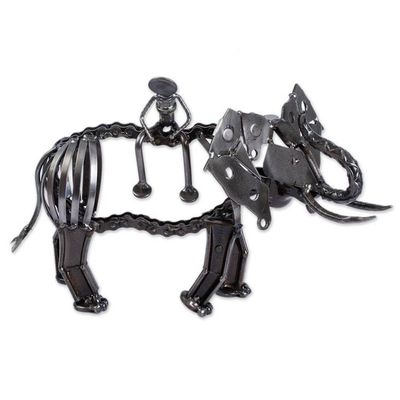 Alternate image for Elephant-Themed Recycled Metal Auto Part Sculpture The Elephant Rider