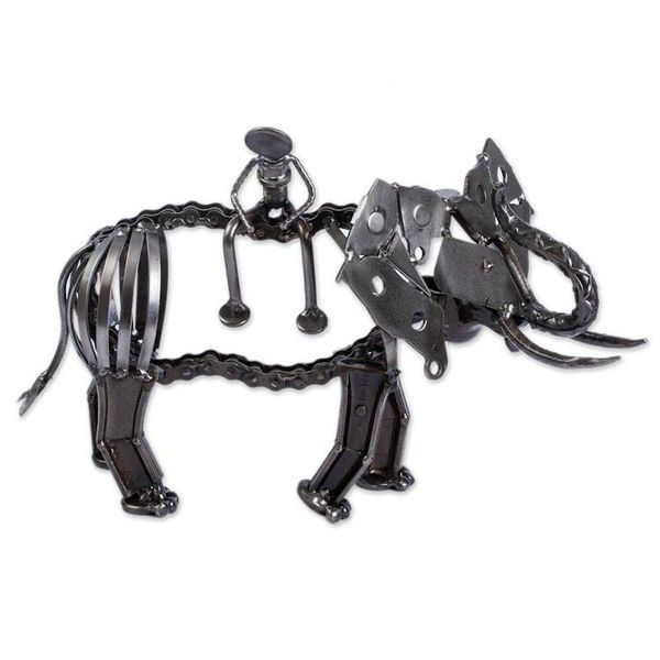 Alternate image for Elephant-Themed Recycled Metal Auto Part Sculpture The Elephant Rider