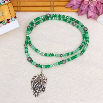 Primary image for Aventurine Taxco Silver Leaf Choker and Pendant Necklace Verdant Leaf