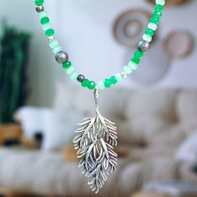 Alternate image for Aventurine Taxco Silver Leaf Choker and Pendant Necklace Verdant Leaf