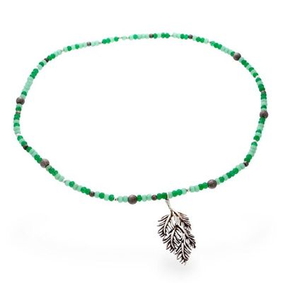 Alternate image for Aventurine Taxco Silver Leaf Choker and Pendant Necklace Verdant Leaf