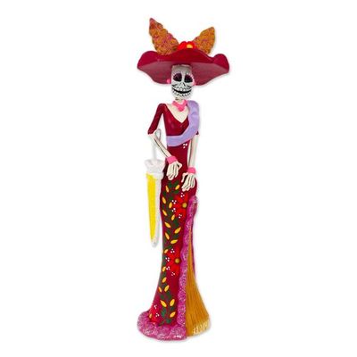 Alternate image for Hand-Painted Floral Magenta Catrina Ceramic Sculpture The Regal Catrina