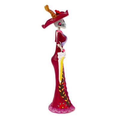 Alternate image for Hand-Painted Floral Magenta Catrina Ceramic Sculpture The Regal Catrina