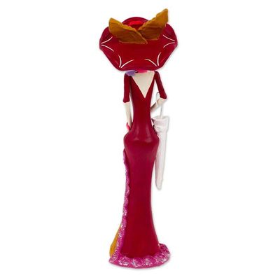 Alternate image for Hand-Painted Floral Magenta Catrina Ceramic Sculpture The Regal Catrina