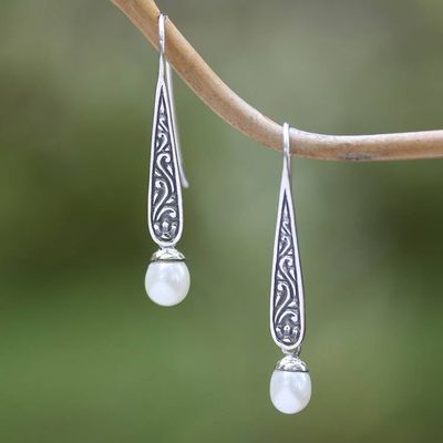 Primary image for Cultured Pearl Spiral Motif Dangle Earrings from Bali Island Artistry
