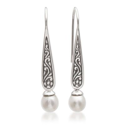 Alternate image for Cultured Pearl Spiral Motif Dangle Earrings from Bali Island Artistry