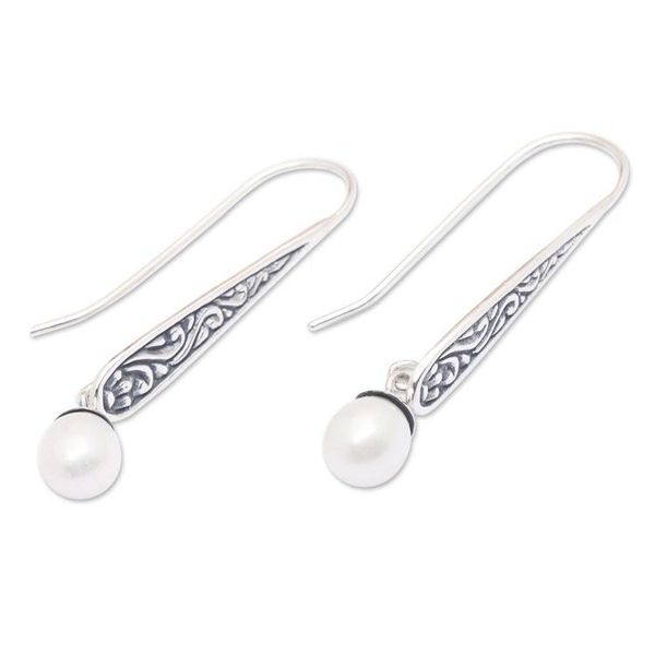 Alternate image for Cultured Pearl Spiral Motif Dangle Earrings from Bali Island Artistry