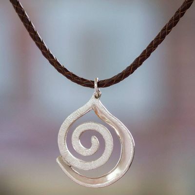 Primary image for Sterling Silver and Leather Drop Pendant Necklace Mystic Drop