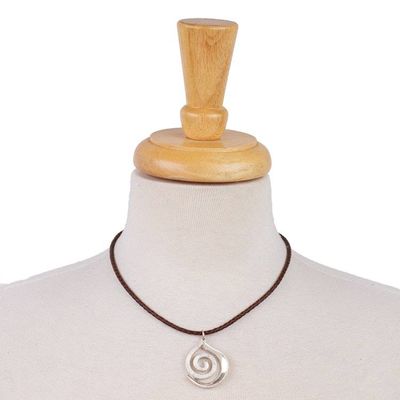 Alternate image for Sterling Silver and Leather Drop Pendant Necklace Mystic Drop