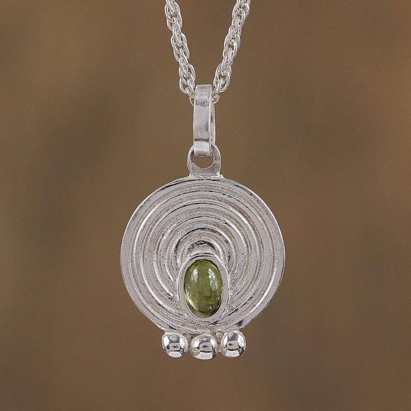 Alternate image for Circular Peridot Pendant Necklace Crafted in Mexico Pre-Hispanic Modernity