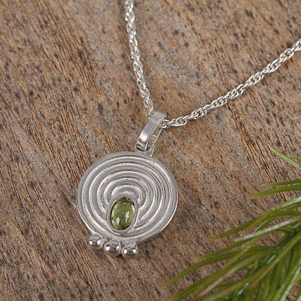 Alternate image for Circular Peridot Pendant Necklace Crafted in Mexico Pre-Hispanic Modernity
