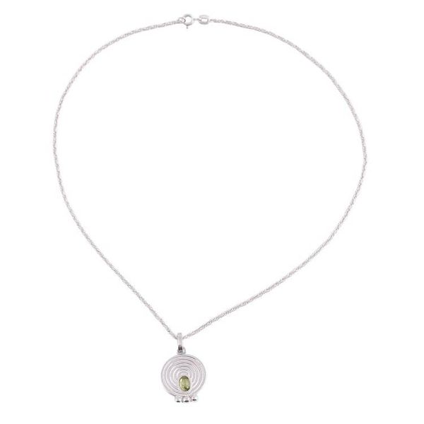 Alternate image for Circular Peridot Pendant Necklace Crafted in Mexico Pre-Hispanic Modernity