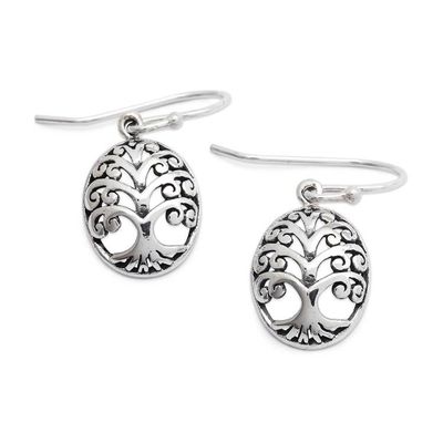 Alternate image for Tree of Life-Themed Oval Sterling Silver Dangle Earrings Memory of Nature
