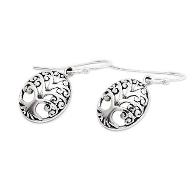 Alternate image for Tree of Life-Themed Oval Sterling Silver Dangle Earrings Memory of Nature