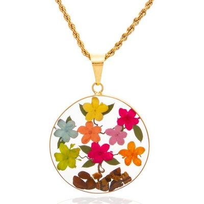 Alternate image for Colorful 24k Gold-Accented Natural Flower Pendant Necklace My Season