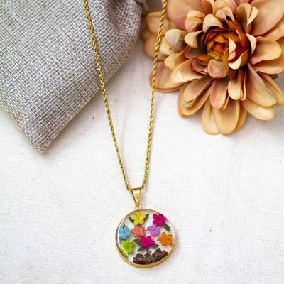 Alternate image for Colorful 24k Gold-Accented Natural Flower Pendant Necklace My Season